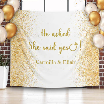 Proposal Decoration Gold Glitter Engagement Backdrop She Said Yes Banner Couples Shower Photo Booth Custom Bridal Shower Wedding Backdrop - iJay Backdrops